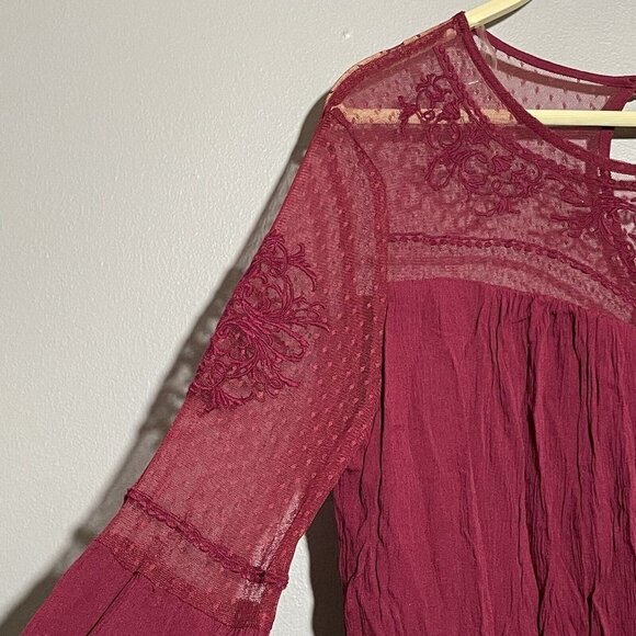 Francesca Blue Rain Sheath Straight Dress Size S Red Burgundy Laced Long Sleeve - Picture 4 of 11